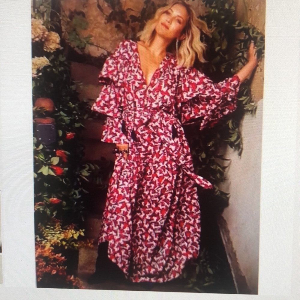 Happy X Nature Kate Hudson butterfly print ruffled and tiered maxi dress, L, NWT